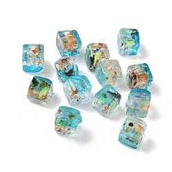 Темно-Голубой Запеченные бусины ручной работы из золотистого песка с росписью, кубические, глубокое синее небо, 8~9x9x6~7 мм, отверстие : 1.8 мм