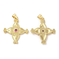 Настоящее золото 18K Латунные микро проложить кубического циркония подвески, без свинца и без кадмия, крестик, реальный 18 k позолоченный, 27.5x24.5x3 мм, отверстие : 5 мм