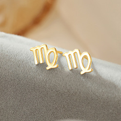 Дева 925 стерлингового серебра серьги стержня, золотые, Дева, 10x10 мм