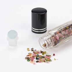 Tourmaline Glass Roller Ball Bottles, Essential Oil Refillable Bottle, with Tourmaline Chip Beads, for Personal Care, 85x20mm, Beads: 3x11~3x7mm, Capacity: 10ml