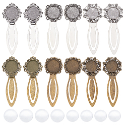 Антично-бронзовый и Антично-серебристый Набор для самостоятельного изготовления закладки-купола, включая настройки кабошона закладки в тибетском стиле, Кабошоны из стекла, античная бронза и старинное серебро, 24 шт / коробка