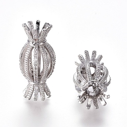 Real Platinum Plated Hollow Brass Micro Pave Cubic Zirconia Beads, Candy, Clear, Real Platinum Plated, 30x15mm, Hole: 3.5mm