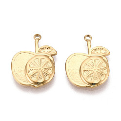 Настоящее золото 18K 304 подвески из нержавеющей стали, ионное покрытие (ip), яблочный шарм, реальный 18 k позолоченный, 22.8x16x2 мм, отверстие : 1.6 мм