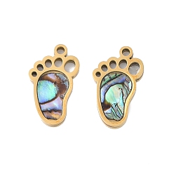 Раковина Ионное покрытие (ip) 304 подвески из нержавеющей стали, Натуральные подвески со следами ракушек пауа, реальный 18 k позолоченный, 15.8x9.3x1.7 мм, отверстие : 1.5 мм