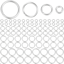 Plata 900 piezas 4 estilos 304 anillos de salto de acero inoxidable, anillos del salto abiertos, conectores de metal para la fabricación de joyas de bricolaje y accesorios de llavero, plata, 4~10x0.8~1 mm, diámetro interior: 2.4~8 mm