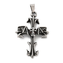 Античное Серебро Хэллоуин 304 большие подвески из нержавеющей стали, крест с подвеской в виде черепа, античное серебро, 52x35.5x9 мм, отверстие : 9x4.5 мм
