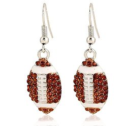 Rugby Болтаться серьги сплава эмали, платина, со стразами, регби, 37~47 мм