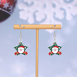 Santa Claus Серьги-подвески из сплава с эмалью в рождественской тематике, платина, Дед Мороз, 40x20 мм