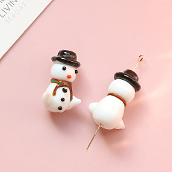 Снеговик Бусины лэмпворк ручной работы на новогоднюю тематику, снеговик, 22x14 мм