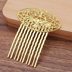 Golden Brass Hair Comb Finding, for DIY Jewelry Accessories, Oval, Golden, 62x50.5mm
