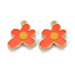 Tomato Rack Plating Light Gold Alloy Enamel Pendants, Cadmium Free & Lead Free, Flower, Tomato, 17x16x2mm, Hole: 1.6mm