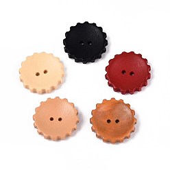 (52) Непрозрачная лаванда Пуговицы из натурального дерева, окрашенные распылением, передача, 2-луночное, разноцветные, 27.5x6 мм, отверстие : 2.2 мм