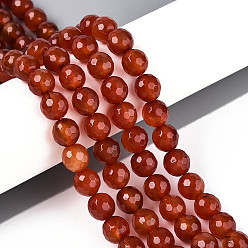 Красный Агат Нити натуральных бусин из сердолика (крашенные и нагретые), граненые круглые, 7.5~8 мм, отверстие : 1 мм, около 46 шт / нитка, 14.17~14.37'' (36~36.5 см)