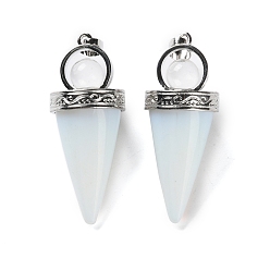 Опал Opalite подвески, с реечной обшивкой латунными выводами, без свинца и без кадмия, конус, 46~47x18 мм, отверстие : 7x5 мм