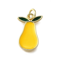 Pear Латунь эмаль подвески, стойки покрытие, долговечный, без свинца и без кадмия, реальный 18 k позолоченный, груша, 17x11.5x2 мм, отверстие : 3 мм