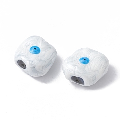 White Glass Beads, with Enamel, Square with Evil Eye Pattern, White, 20x19x10mm, Hole: 1.2mm