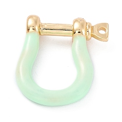 Azure Brass Enamel D-Ring Anchor Shackle Clasps, Real 18K Gold Plated, for Bracelets Making, Azure, 18x15~17x4.5~5mm, Hole: 8mm