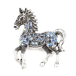 Античное Серебро Броши-булавки из сплава со стразами, лошадь, света сапфир, античное серебро, 38x36.5 мм