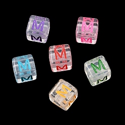 Letter M Европейский бусы акриловые, бусины с большим отверстием, кубические, Буква М, 9.5~10x9x9 мм, отверстие : 4 мм