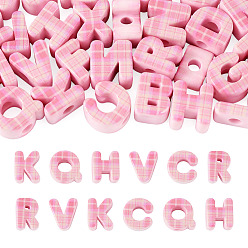 Pink Клетчатый узор, напечатанный на непрозрачном акриле, европейские бусины, бусины с большим отверстием, буквы, розовые, 20~20.5x15.5~20x13 мм, отверстие : 6 мм