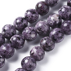 Dark Violet Natural Larvikite Beads Strands, Dyed & Heated, Round, Dark Violet, 8mm, Hole: 1.2mm, about 47pcs/strand, 14.9 inch(38cm)