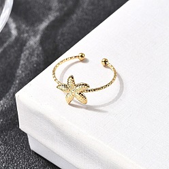 Настоящее золото 18K 304 открытые манжеты из нержавеющей стали, морская звезда, ионное покрытие (ip), реальный 18 k позолоченный, 10x10.5 мм, внутренний диаметр: регулируемый