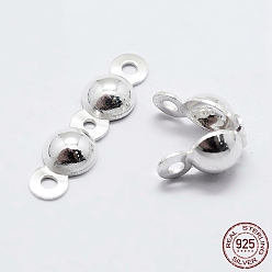 Silver 925 Sterling Silver Bead Tips Knot Covers, Silver, 15.5x4x2mm, Hole: 1mm, Inner Diameter: 3mm, about 58~70pcs/10g