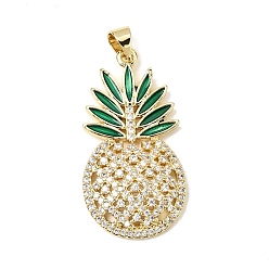 Настоящее золото 18K Латунные микро проложить кубического циркония подвески, ананасовые прелести, долговечный, стойки покрытие, без свинца и без кадмия, реальный 18 k позолоченный, 33x17x4 мм, отверстие : 3.5x3 мм