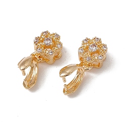 Настоящее золото 18K Латунный микро-паве прозрачный кубический цирконий, цветок, реальный 18 k позолоченный, 16 мм, отверстие : 4.5x2.5 мм, штифты : 0.8 мм