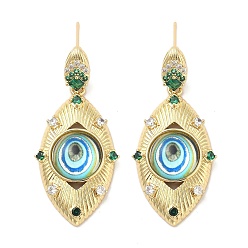 Озёрно--синий Серьги-гвоздики из латуни с микро-паве из прозрачного кубического циркония для женщин, без кадмия и без свинца, долговечный, злые глаза, реальный 18 k позолоченный, Плут синий, 44x20.5 мм