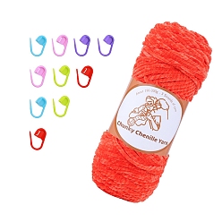 Коралловый Шерстяная пряжа шенилл толстая, для ткачества, вязание крючком, с маркером фиксирующего стежка, коралл, 3 мм, около 131.23 ярдов (120 м) / моток
