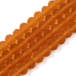 (932FM) Темно-синий аква-матовый с подкладкой Прозрачные стеклянные бусины, граненые, матовые, рондель, темно-золотистые, 8 мм, отверстие : 1 мм, около 60~62 шт / нитка, 39~40 см