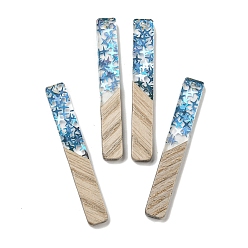 Темно-Голубой Деревянные подвески, смола и золотая фольга, прямоугольные, глубокое синее небо, 52x7.5x4 мм, отверстие : 2 мм