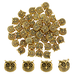 Antique Golden 50Pcs Tibetan Style Alloy Beads, Owl, Antique Golden, 11x11x7mm, Hole: 1.6mm