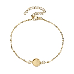 Золотой 304 браслеты из нержавеющей стали с круглыми кабошонами, изготовление браслетов-спутниковых цепей, золотые, 18.8x0.2 см, лоток : 8 мм