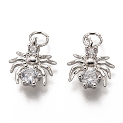 Платина Латунные микропаве прозрачные кубические циркониевые подвески, долговечный, с целью перехода в кольце, паук, платина, 13x12x4 мм, Перейти кольцо: 5x1 мм, 3 мм внутренним диаметром