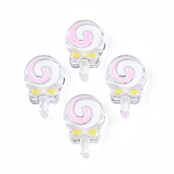 WhiteSmoke Transparent Acrylic Beads, with Enamel, Lollipop, WhiteSmoke, 28x18.5x10.5mm, Hole: 3mm