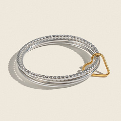 Золотой & Цвет Нержавеющей Стали 304 трехслойные браслеты из нержавеющей стали, браслеты с подвесками в форме сердца для женщин, золотые и нержавеющая сталь цвет, внутренний диаметр: 2-3/8 дюйм (6 см)