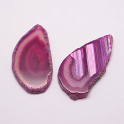 Magenta Natural Agate Pendants, Dyed & Heated, Nuggets, Magenta, 55~105x42~61x5~8mm, Hole: 2mm