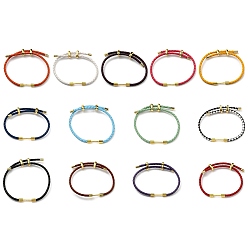 (52) Непрозрачная лаванда Браслет из латуни с колоннами и кожаным шнуром, регулируемый браслет для женщин, разноцветные, внутренний диаметр: 5/8~3 дюйм (1.6~7.5 см)