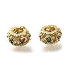 Золотой Латунные микропаве прозрачные кубические европейские циркониевые бусины, долговечный, плоско-круглые, бусины с большим отверстием, золотые, 6x3.5 мм, отверстие : 3 мм