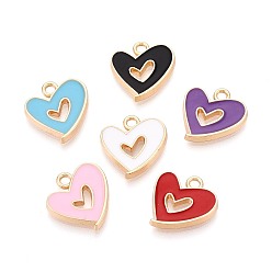 (52) Непрозрачная лаванда Подвески из эмали и сплава, шарма сердца, золотые, разноцветные, 16x15x2 мм, отверстие : 1.8~2 мм