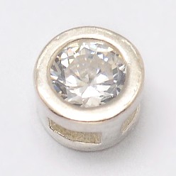 Серебро 925 серебряные сладости, с кубического циркония, плоско-круглые, серебряные, 4x2.5 мм, отверстие : 1x2 мм