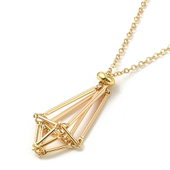Golden Brass Macrame Pouch Empty Stone Holder for Pendant Necklaces Making, with Cable Chains, Golden, 19.49 inch(49.5cm), Pendant: 35mm