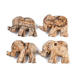 Пейзажный Джаспер Подвески из натуральной яшмы с резьбой, Слон прелести, 27~32.5x38~45x7.5~10 мм, отверстие : 3.5 мм