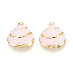 Розовый Стойки обшивки сплава эмали подвески, подвески в форме ракушек, золотые, без кадмия, без никеля и без свинца, туманная роза, 18.5x16.5x4.5 мм, отверстие : 1.6 мм