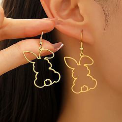Настоящее золото 18K 201 из нержавеющей стали болтаться серьги, полый кролик, реальный 18 k позолоченный, 50x23 мм