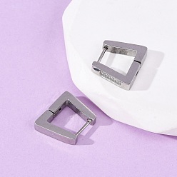 Платина 304 трапециевидные серьги-кольца из нержавеющей стали с кубическим цирконием, с 316 нержавеющей стали, платина, 12.5x14.5x2.8 мм