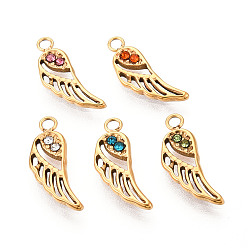 (52) Непрозрачная лаванда Ионное покрытие (ip) 304 брелоки из нержавеющей стали, со стразами, реальный 14 k позолоченный, крыло, разноцветные, 14.5x5.5x1.5 мм, отверстие : 1.5 мм