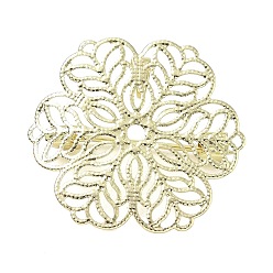 Real 14K Gold Plated Flower Brass Lapel Pin Brooches for Clothes, Real 14K Gold Plated, 27.5x30mm